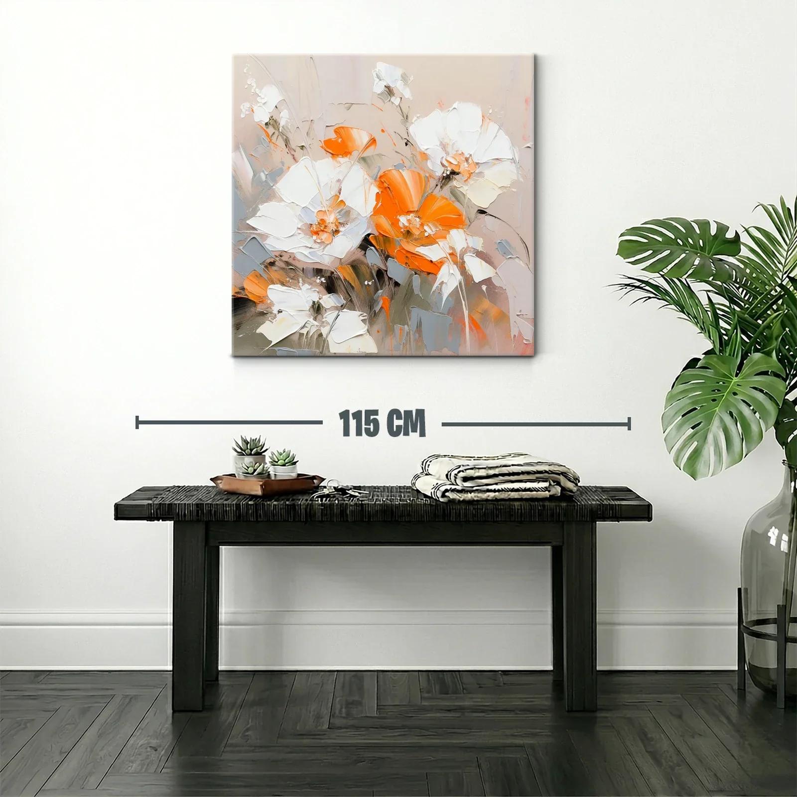 Cuadro floral con tonos cálidos y neutros para sala — miniatura 2