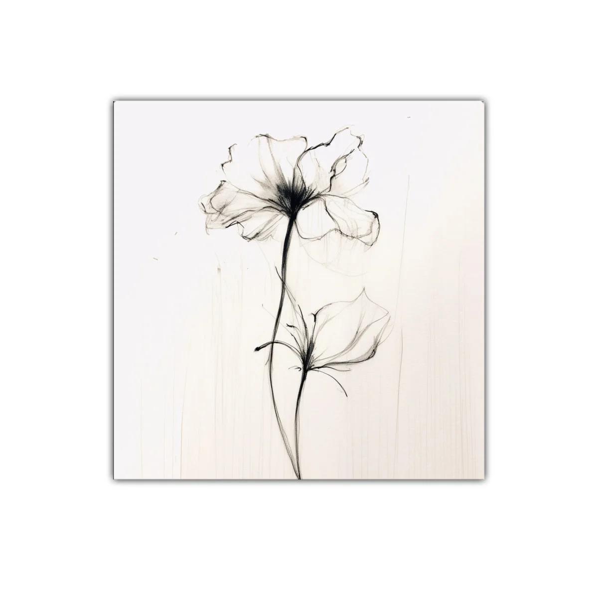Elegante flor en trazo sutil y delicado en blanco y negro