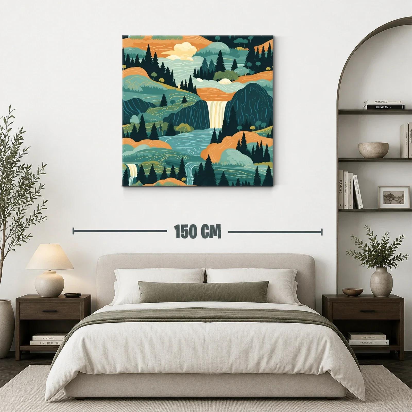Paisaje sereno con cascadas y montañas en tonos cálidos — miniatura 3