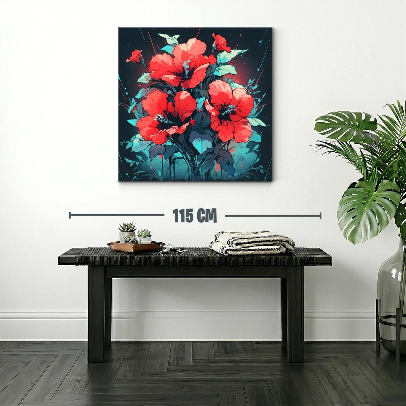 Ramo vibrante de flores rojas con toques celestes — miniatura 2