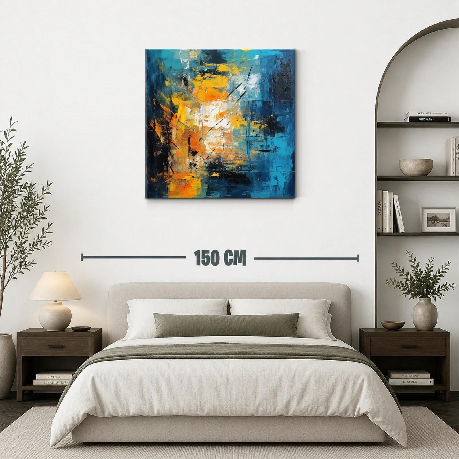 Cuadro abstracto con vibrantes tonos azul y amarillo — miniatura 3
