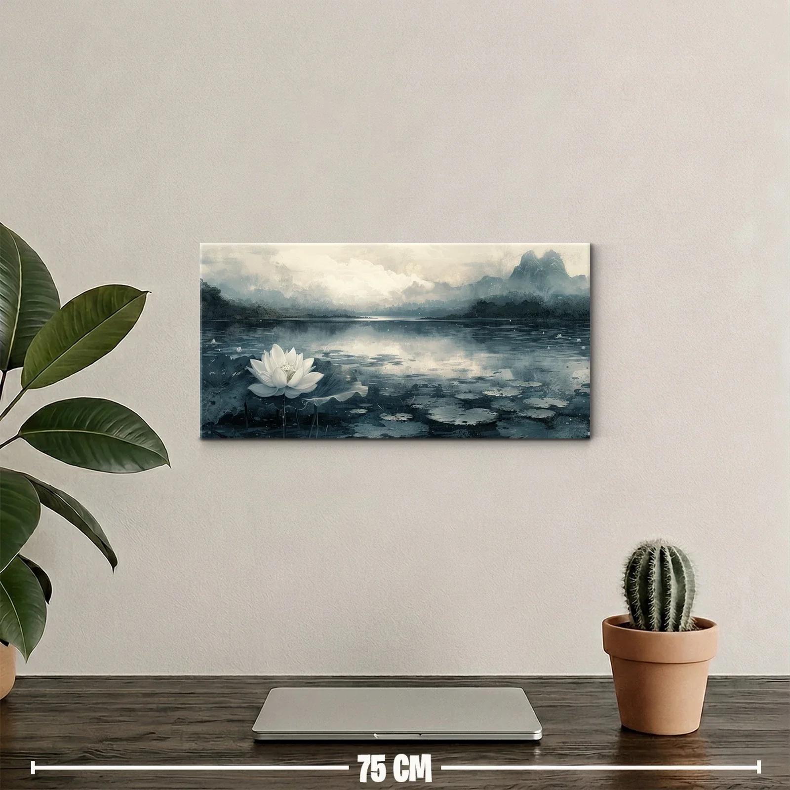 Cuadro nenúfar blanco con lago brumoso — miniatura 2