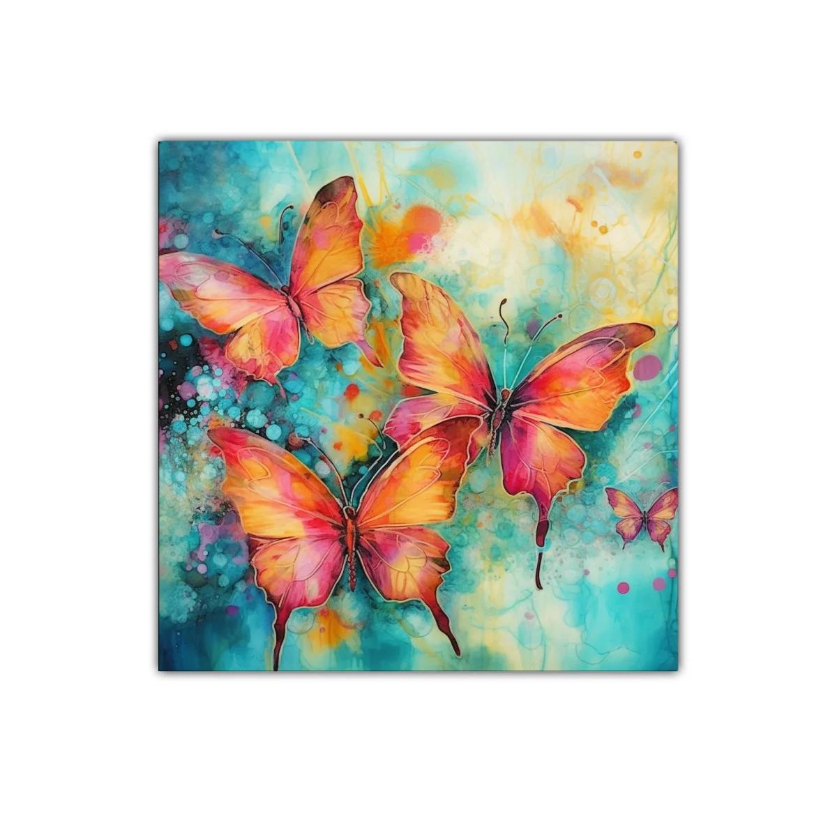 Cuadro decorativo con mariposas vibrantes y tonos turquesa — imagen principal