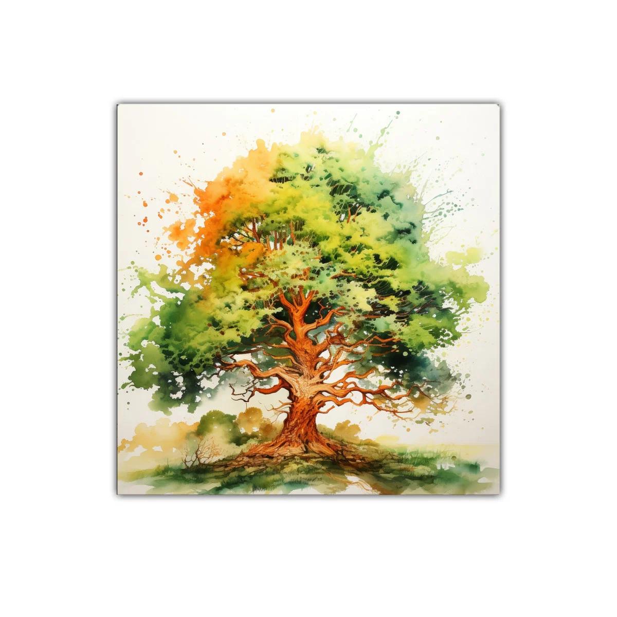 Árbol vibrante con follaje en tonos verdes y naranjas — imagen principal