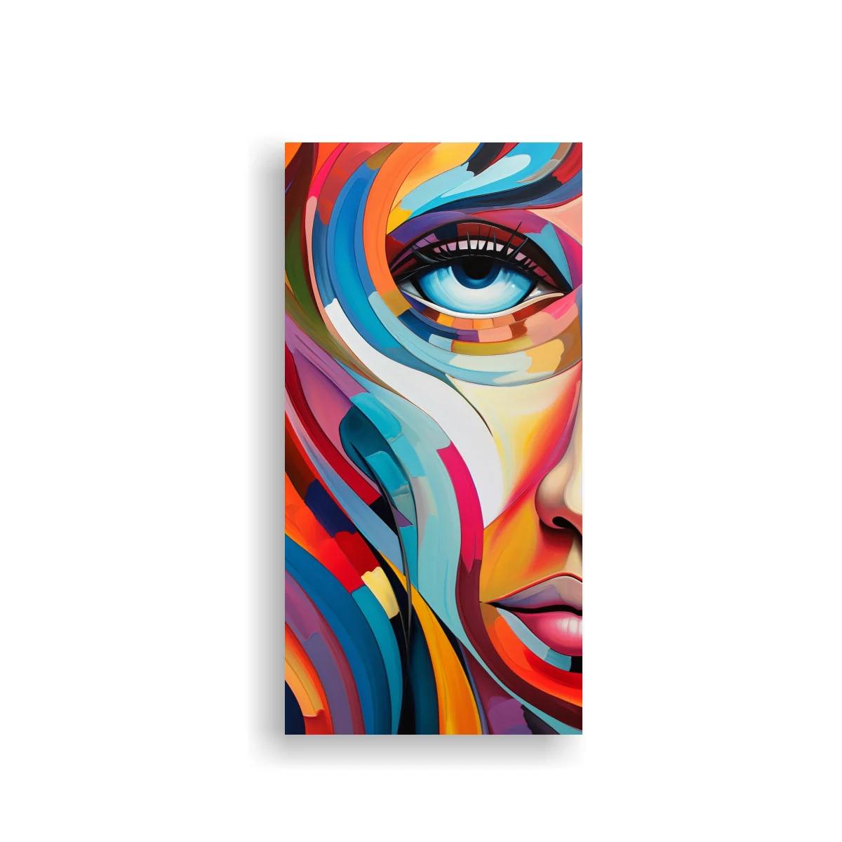 Cuadro ojo femenino con franjas de color vibrantes
