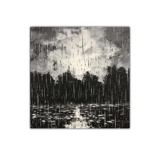 Cuadro artístico paisaje lluvioso en tonos gris y negro