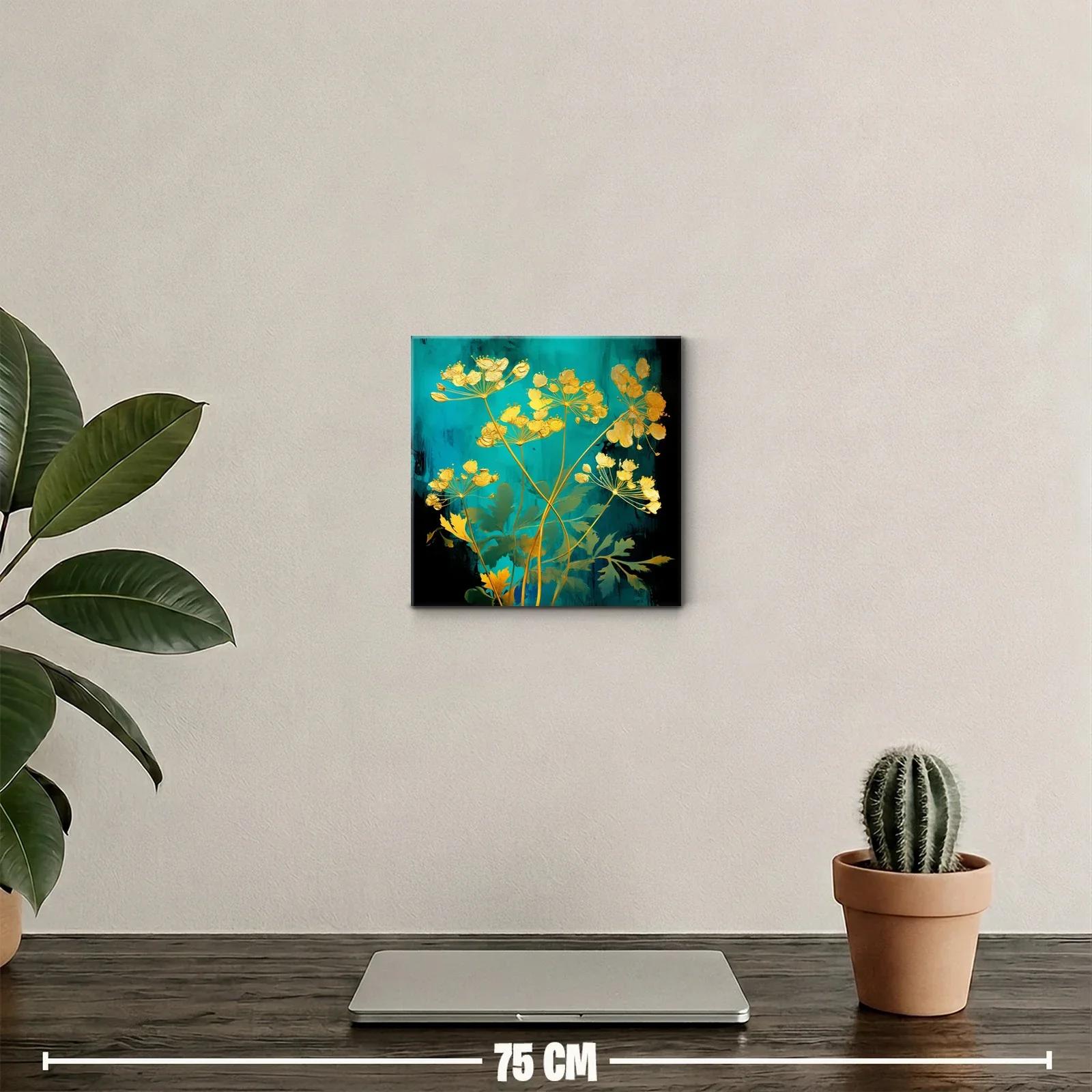 Flores doradas sobre fondo turquesa vibrante — miniatura 2