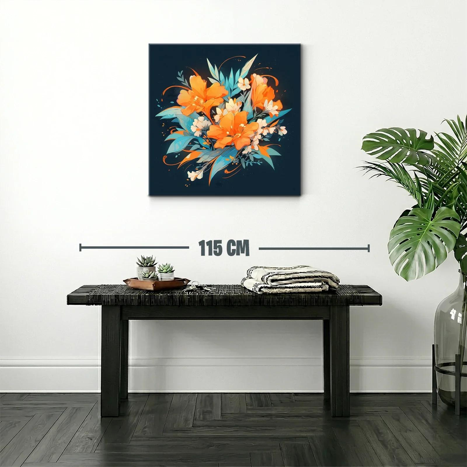 Composición floral vibrante con tonos naranjas y azules — miniatura 2