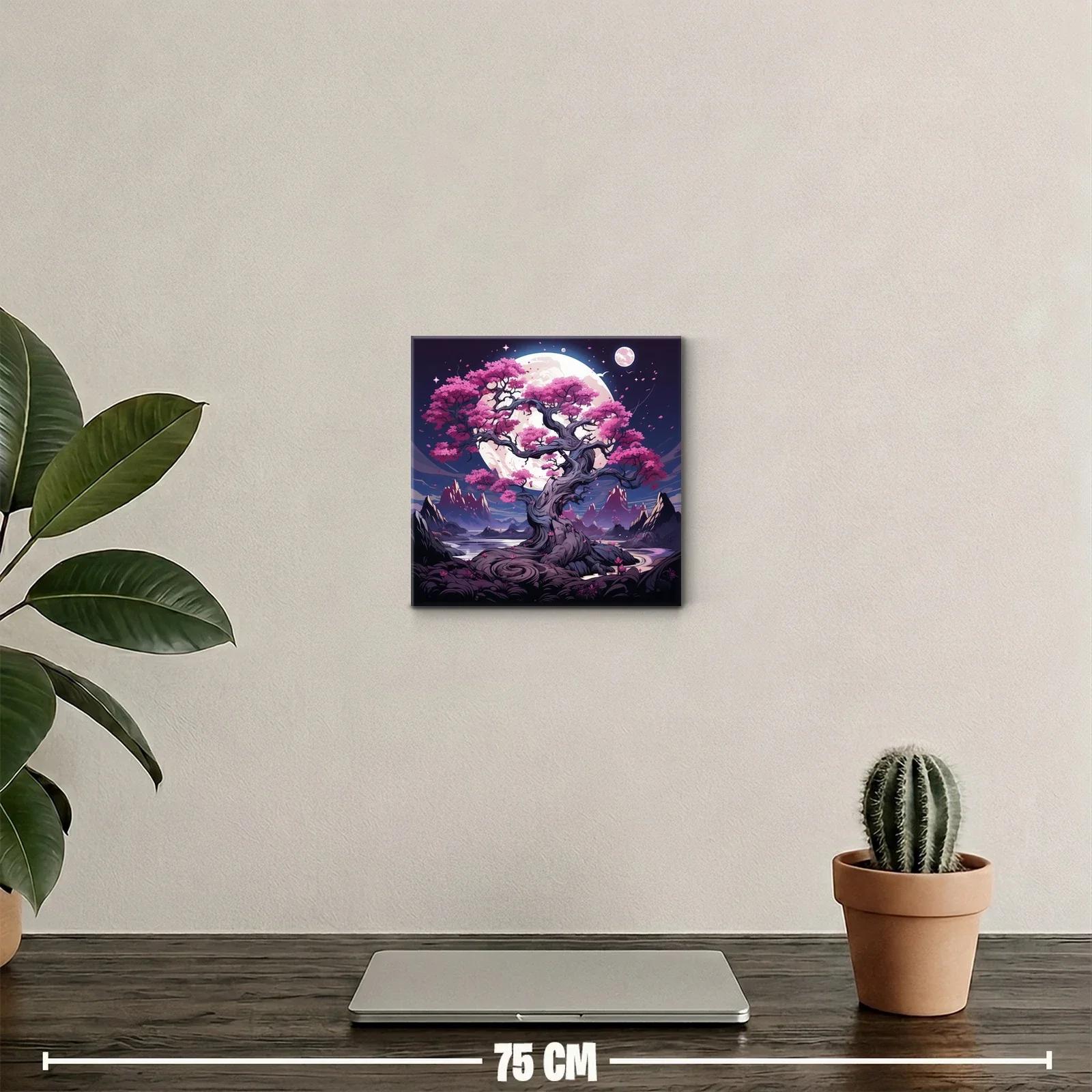 Árbol Sakura bajo luna llena en paisaje fantástico — miniatura 2