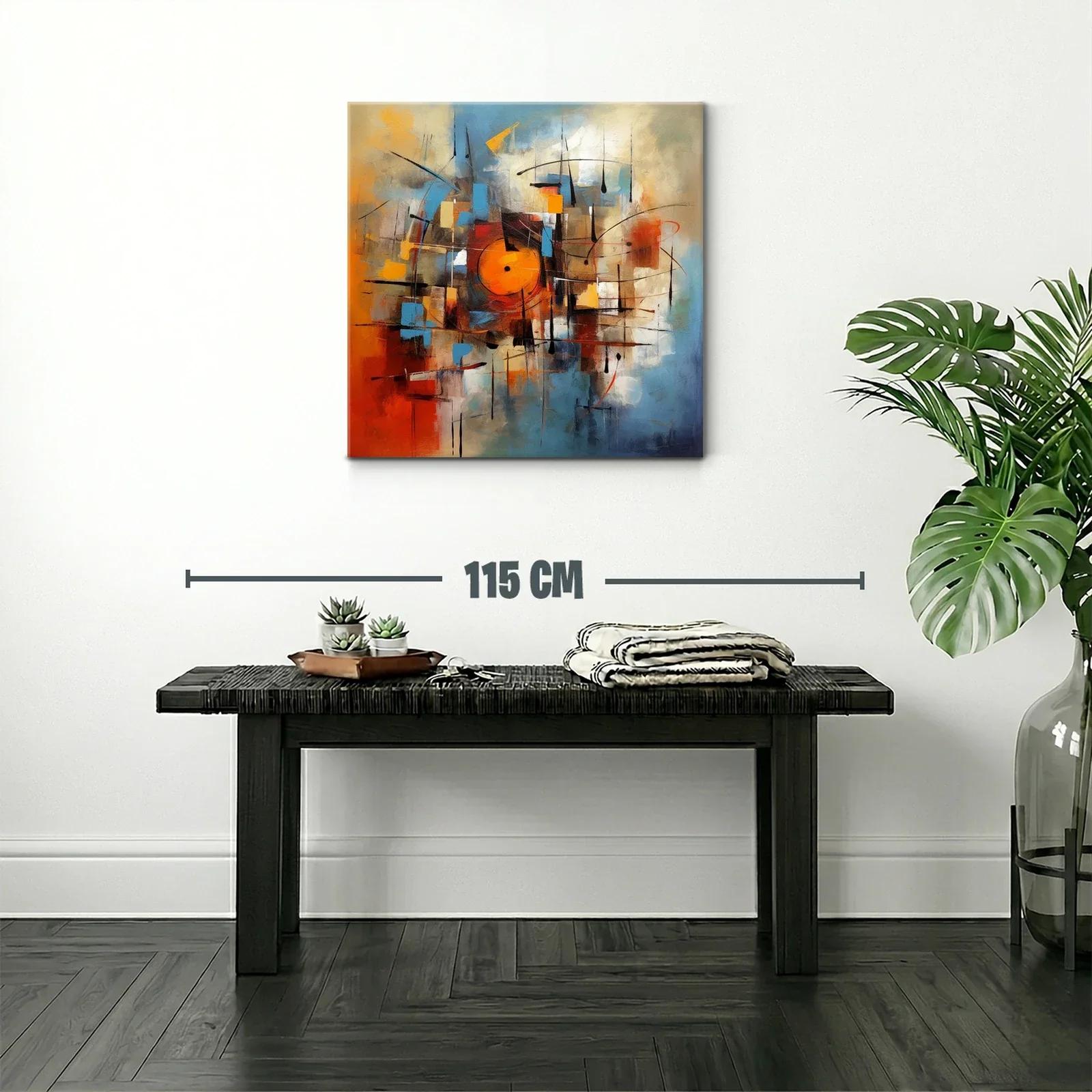 Cuadro abstracto moderno con vibrantes tonos cálidos y fríos — miniatura 2