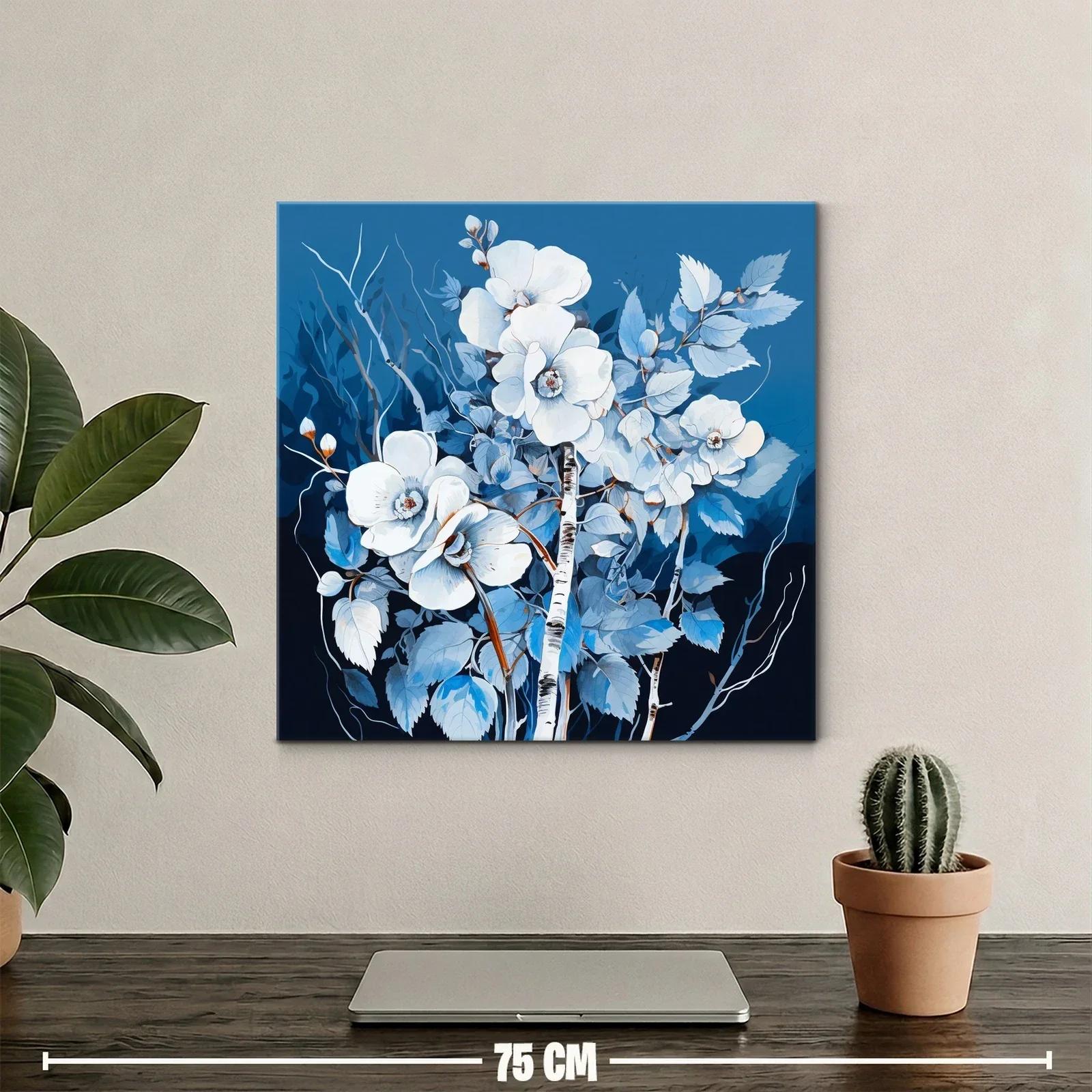 Cuadro floral en tonos azules y blancos con ramas delicadas — miniatura 2