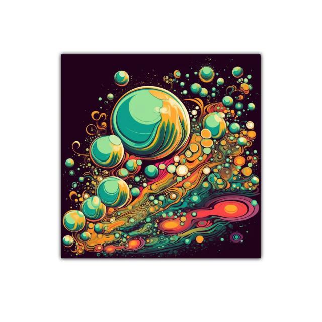 Explosión cósmica de esferas vibrantes y colores intensos