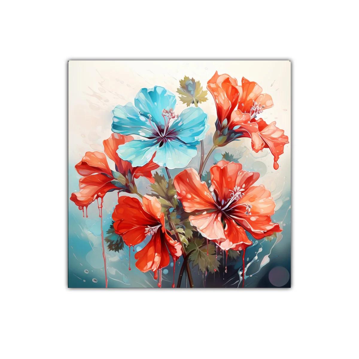 Flores vibrantes en tonos rojos y azules frescos