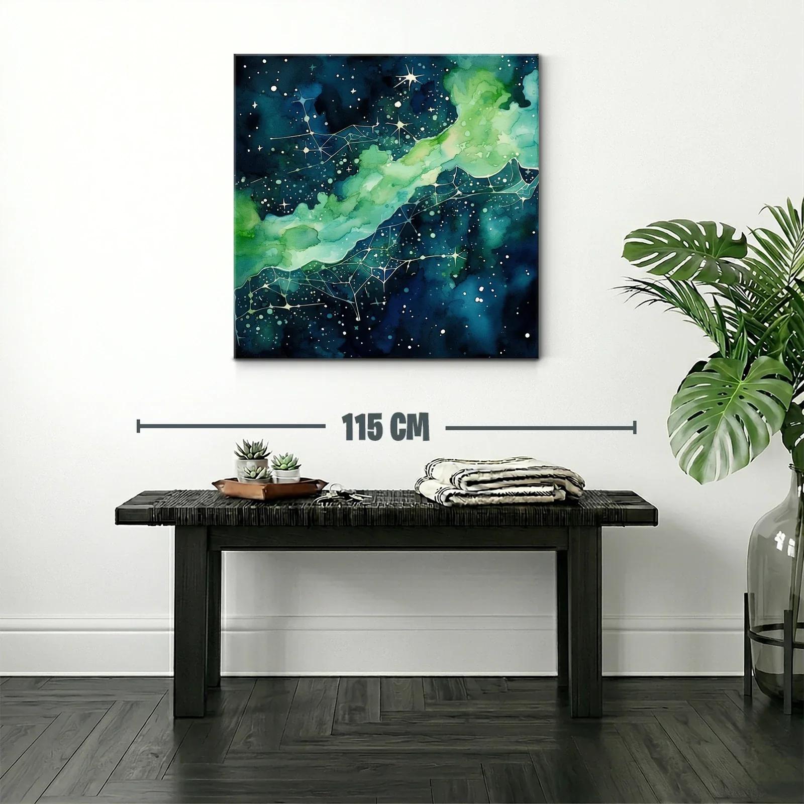 Cuadro abstracto con galaxia en tonos azules y verdes — miniatura 2
