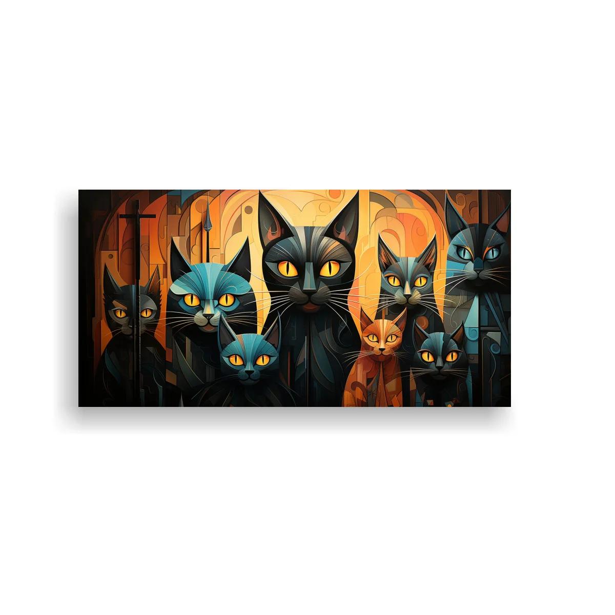 Cuadro grupo de gatos negros de aspecto frontal — imagen principal