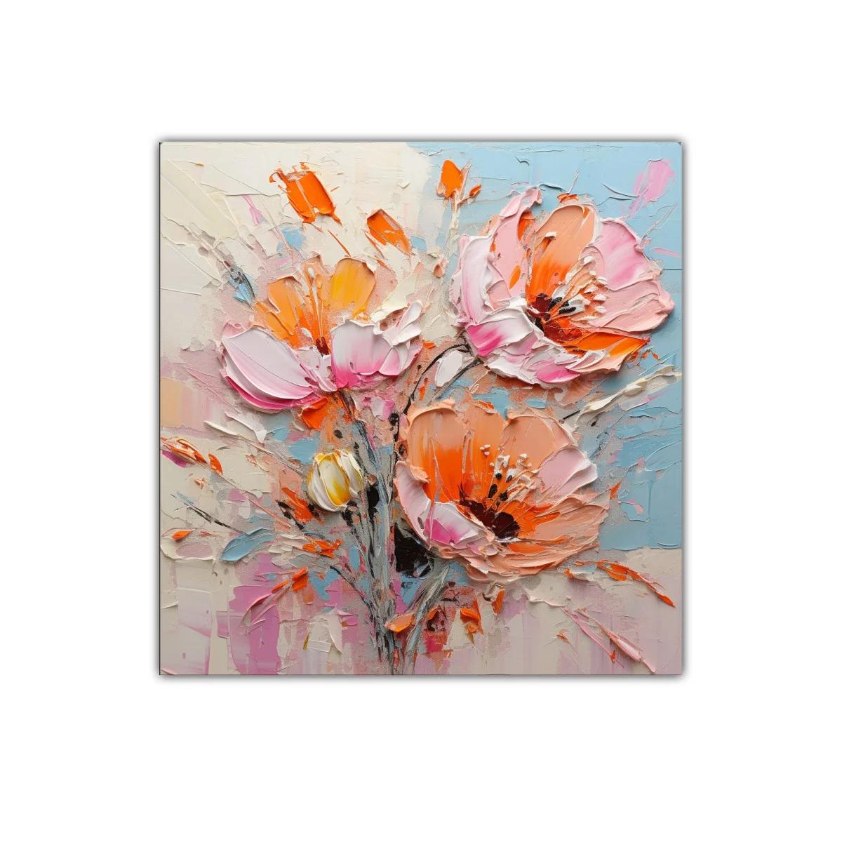 Cuadro floral vibrante con tonos cálidos y pastel — imagen principal
