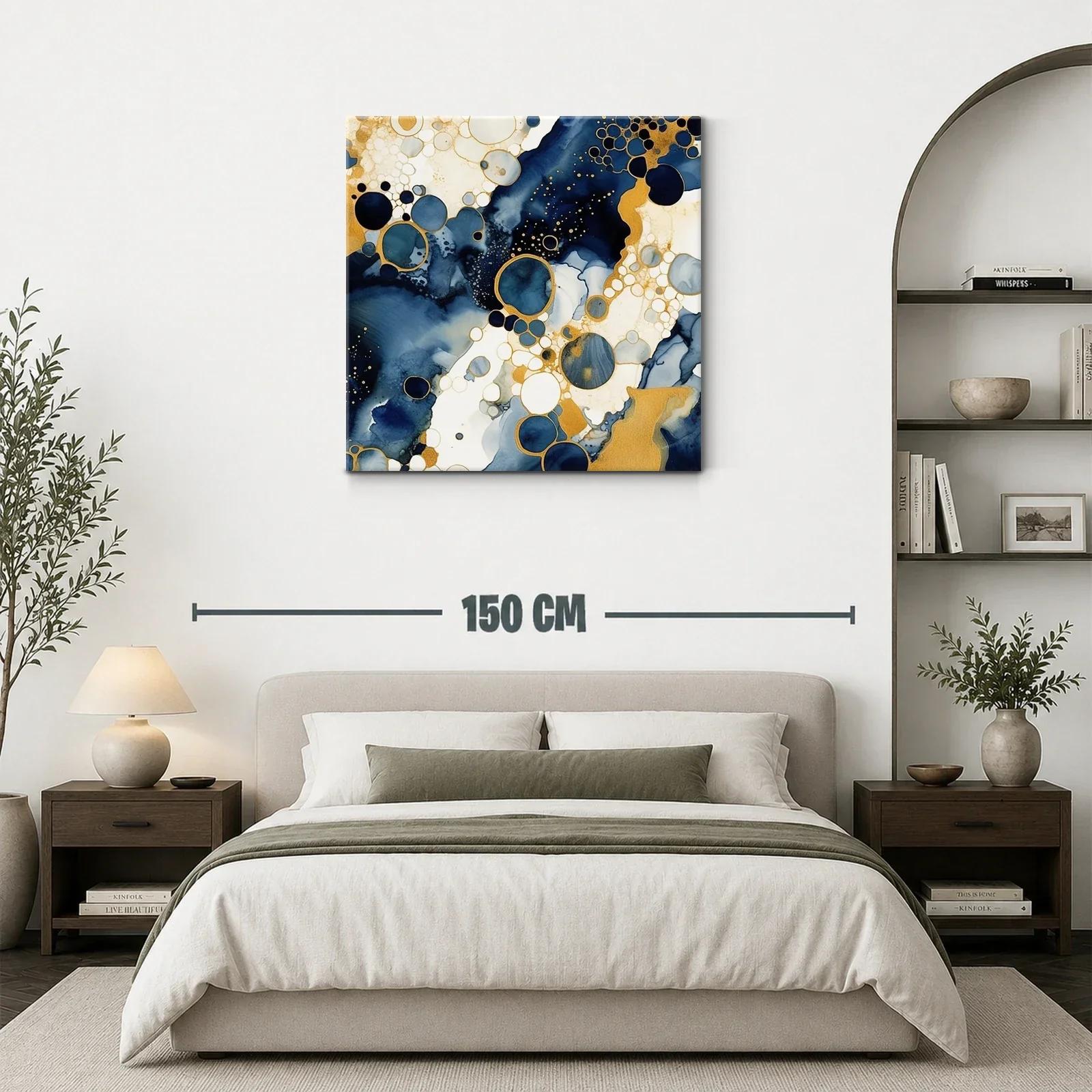Cuadro abstracto con círculos y detalles dorados — miniatura 3