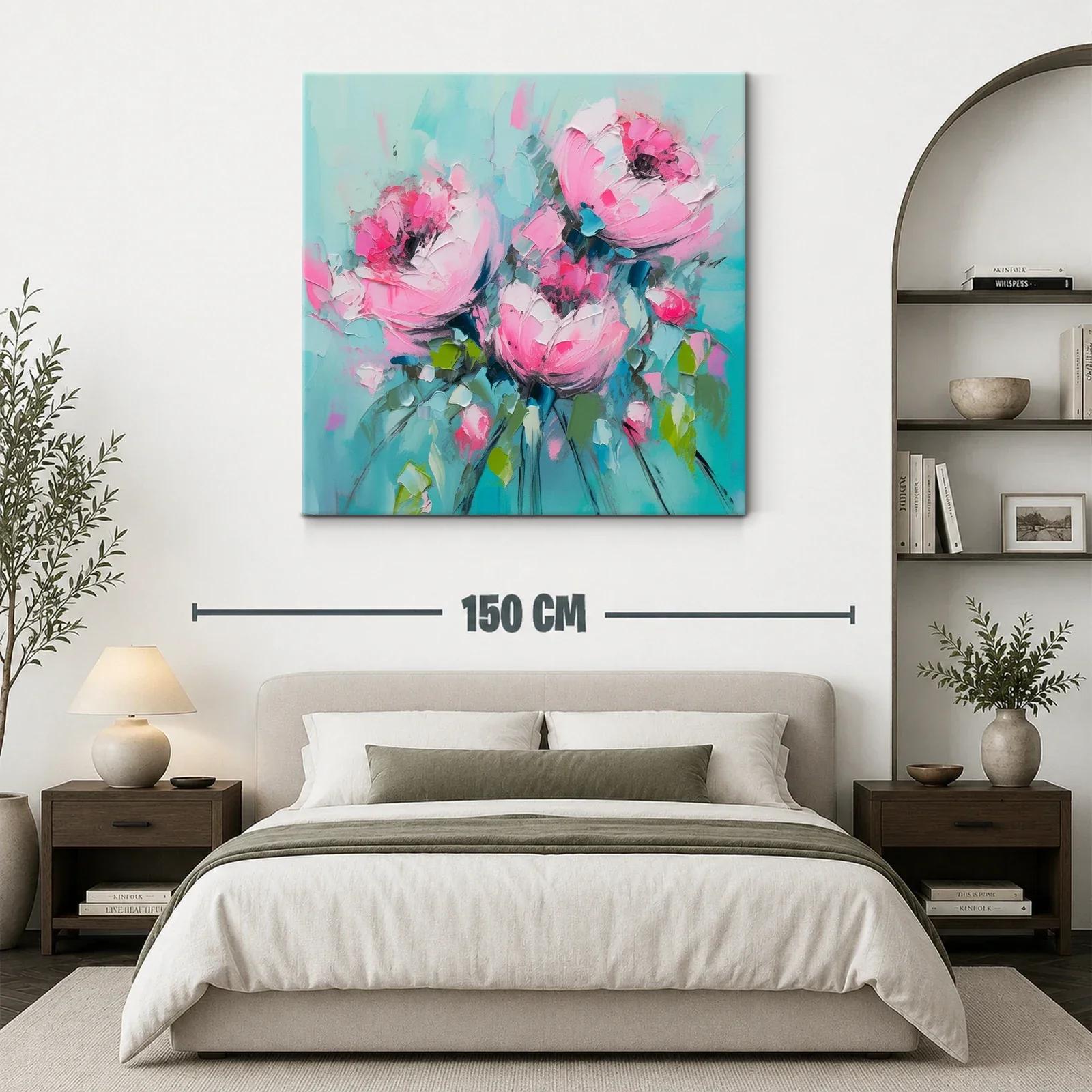 Flores rosas vibrantes sobre fondo turquesa suave — miniatura 3