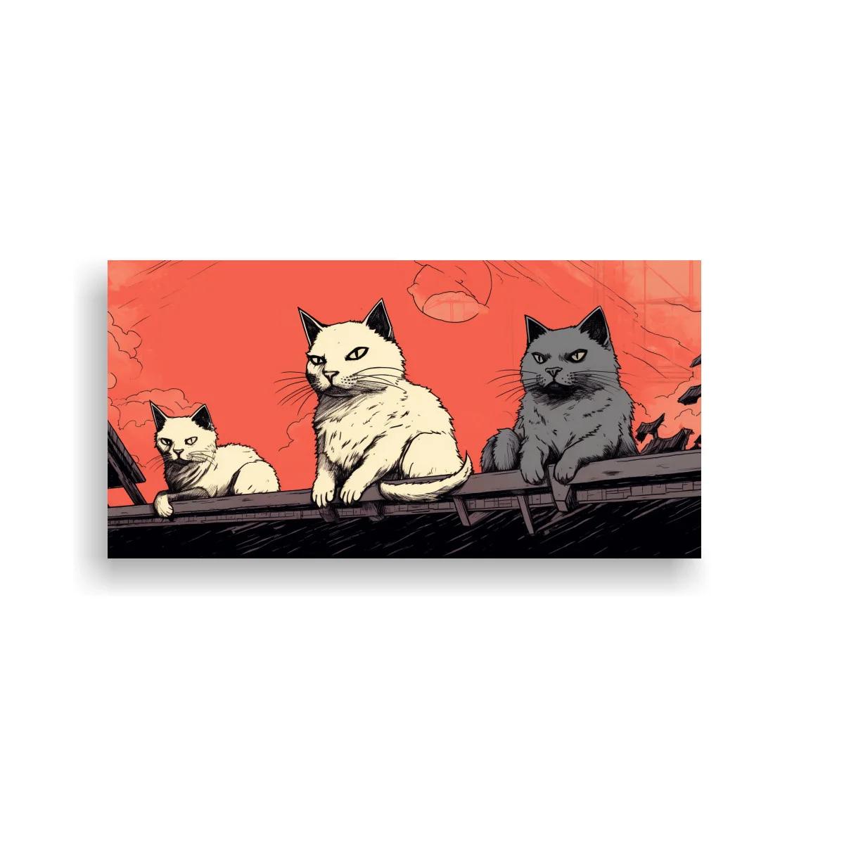 Cuadro tres gatos sobre una rama