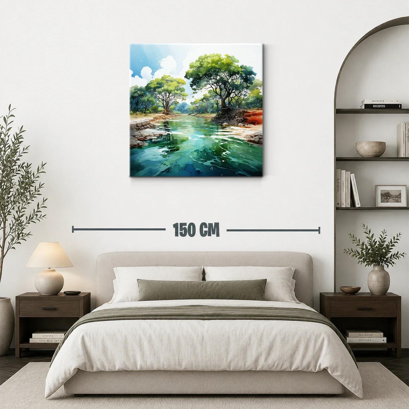 Paisaje natural con río y árboles frondosos verdes — miniatura 3