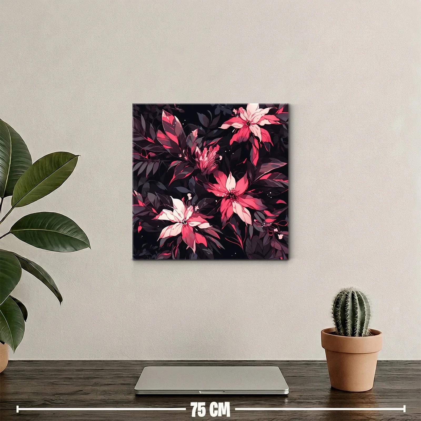 Cuadro floral con tonos vibrantes y fondo oscuro — miniatura 2