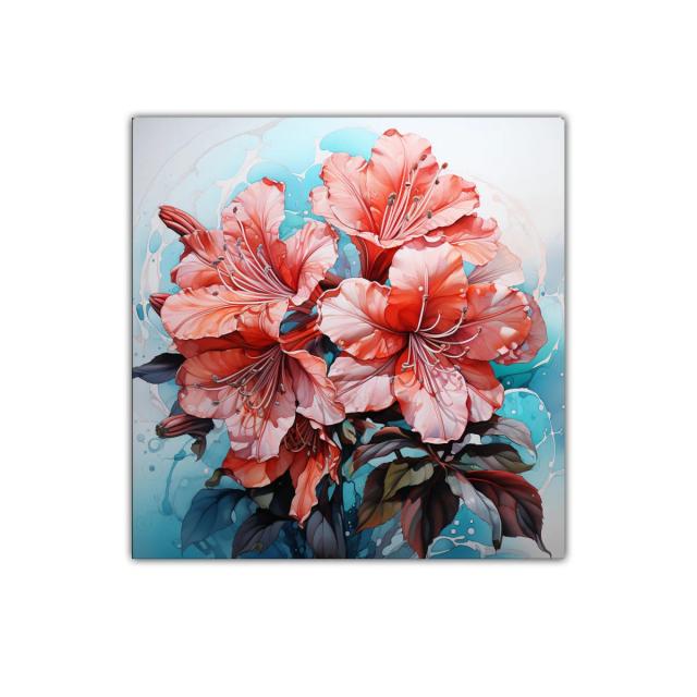 Vibrante ramo de flores en tonos coral y turquesa