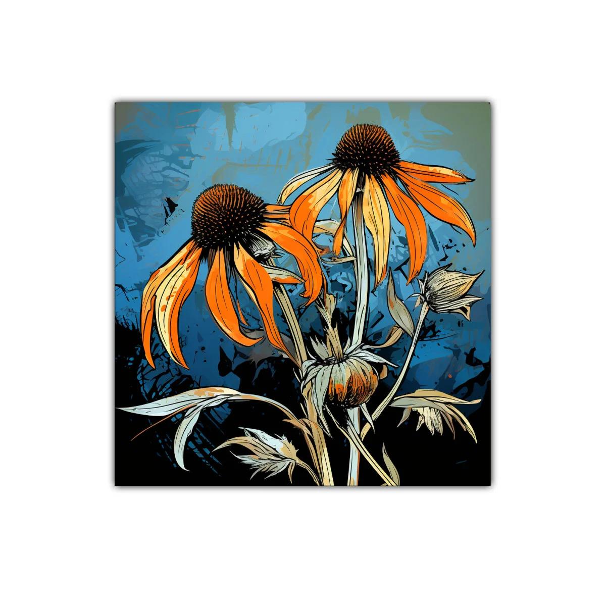 Flores naranjas vibrantes sobre fondo azul dinámico — imagen principal