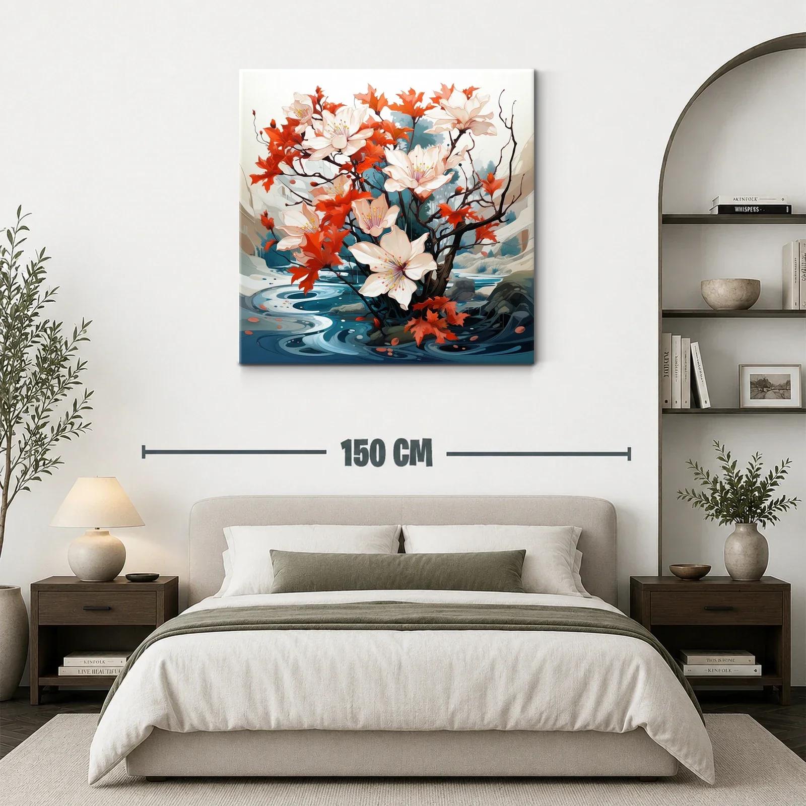 Flores blancas y hojas otoñales sobre fondo fluvial — miniatura 3