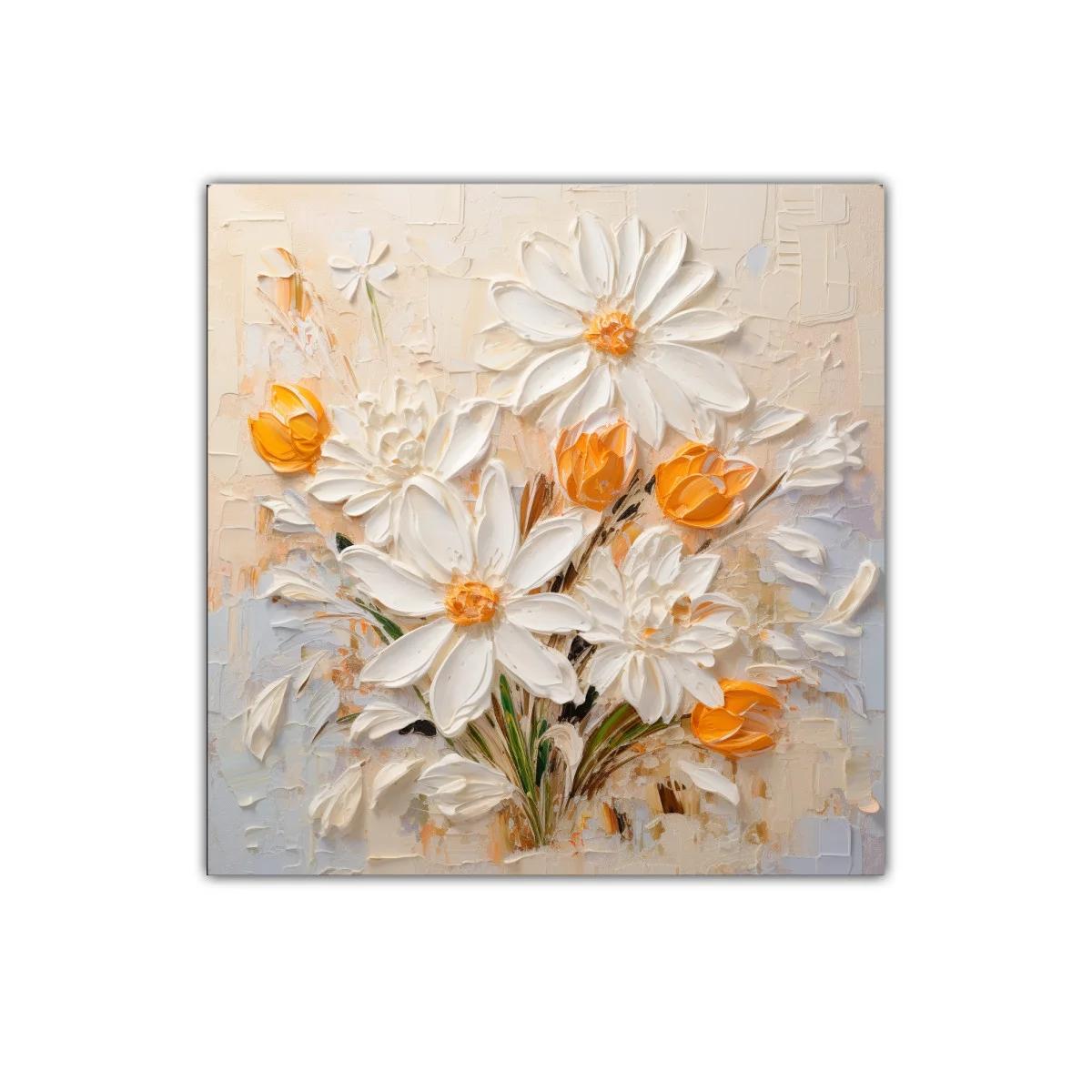 Cuadro decorativo ramo de flores blancas y naranjas vibrantes — imagen principal