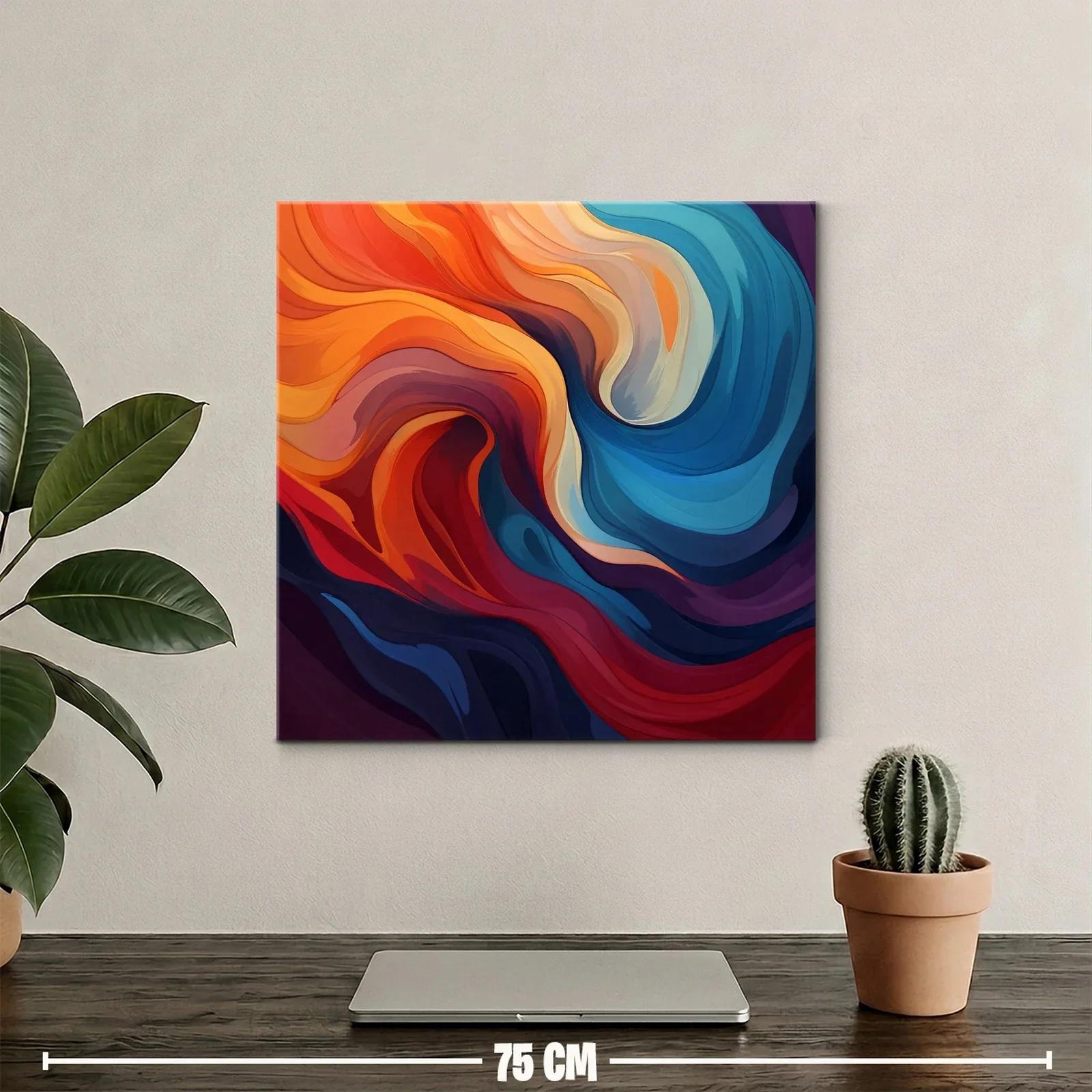 Cuadro Abstracto con Ondas en Tonos Cálidos y Fríos — miniatura 2