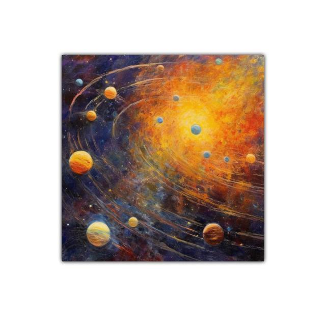 Galaxia vibrante con planetas en órbita colorida