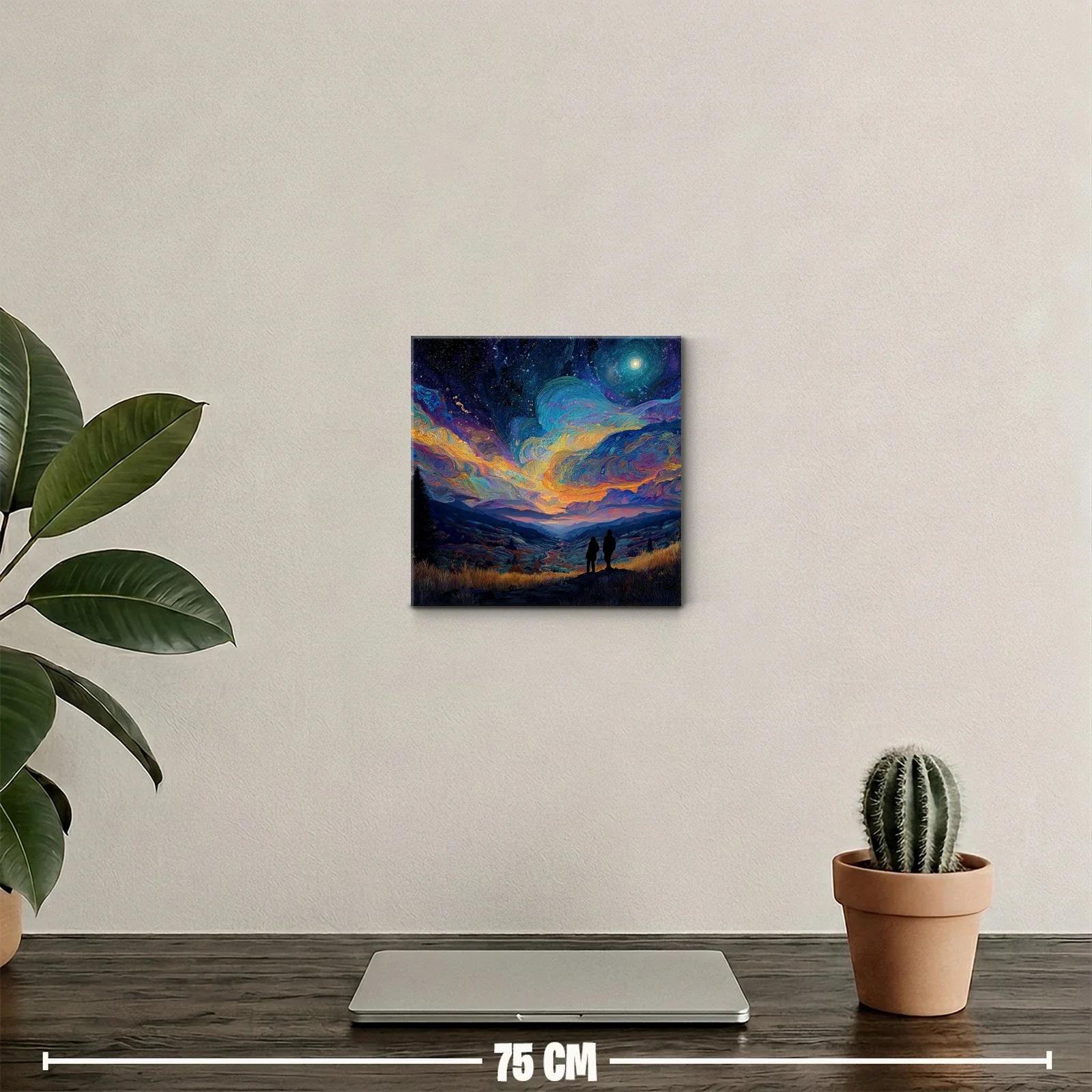 Paisaje nocturno con cielo estrellado y figuras en silueta — miniatura 2