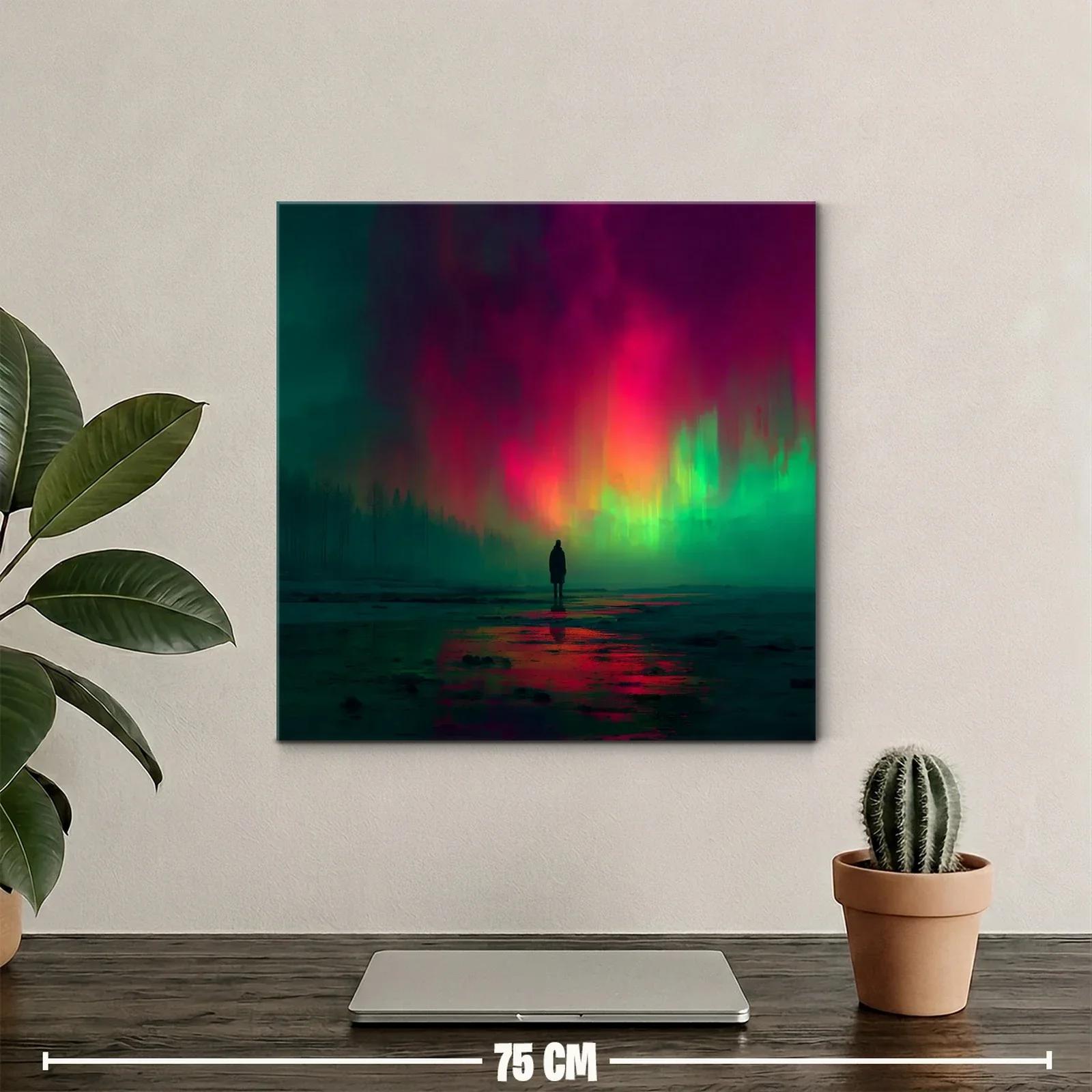 Paisaje nocturno con luces vibrantes y figura solitaria — miniatura 2