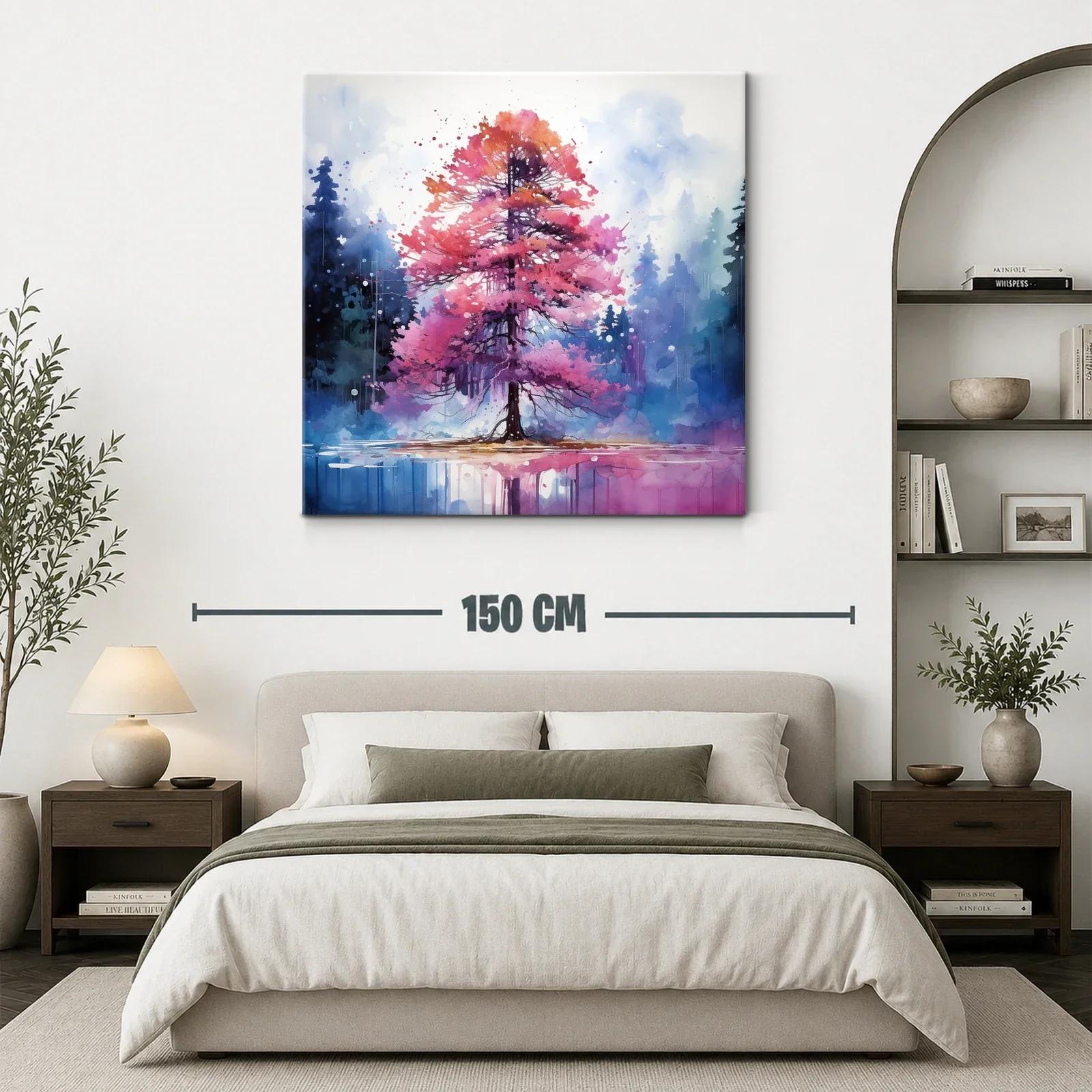Árbol vibrante en tonos morados y rosas sobre lago tranquilo — miniatura 3