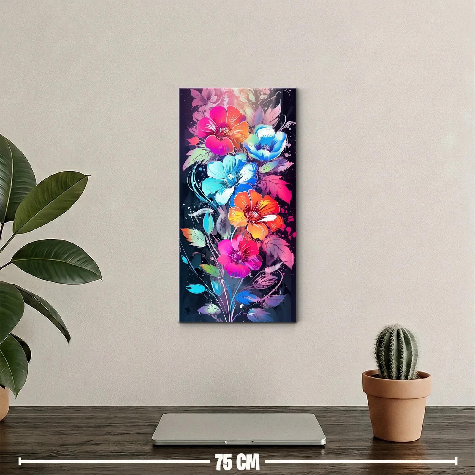 Cuadro flores tropicales brillantes con fondo oscuro y destellos — miniatura 2