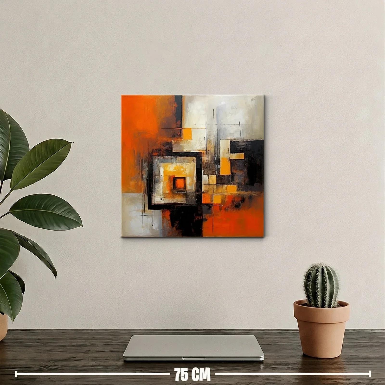 Cuadro abstracto con tonos cálidos y líneas geométricas — miniatura 2