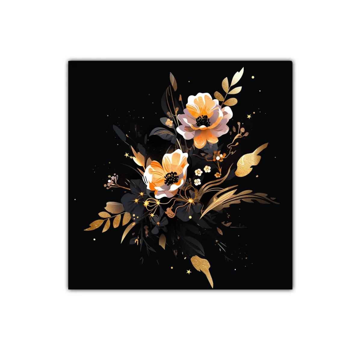 Elegancia floral en tonos dorados y negros para interiores modernos — imagen principal