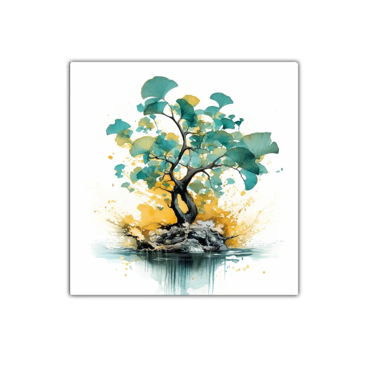 Árbol abstracto con hojas en tonos azules y amarillos — imagen principal