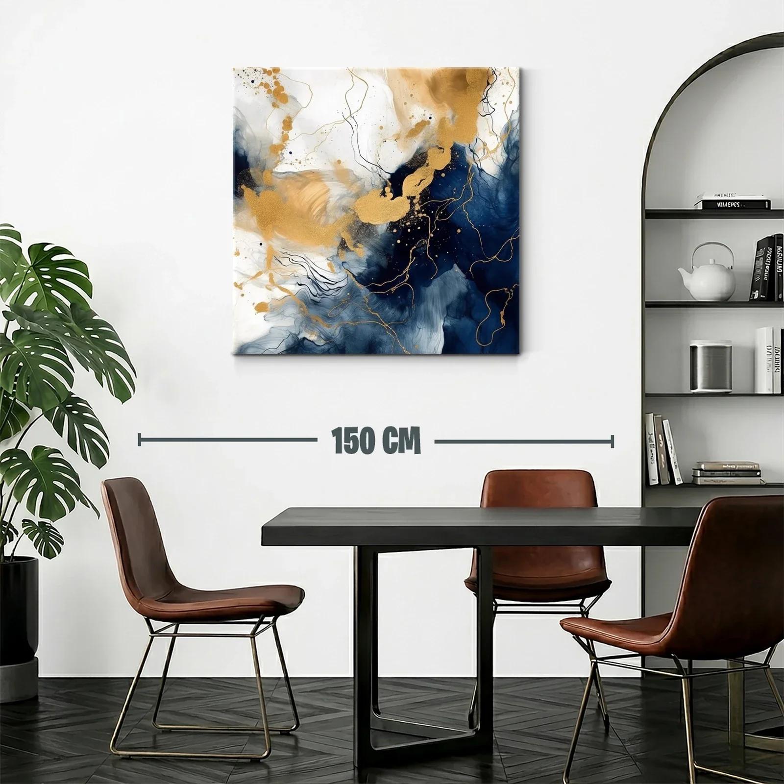 Cuadro abstracto tonos dorados y azul marino elegante — miniatura 2
