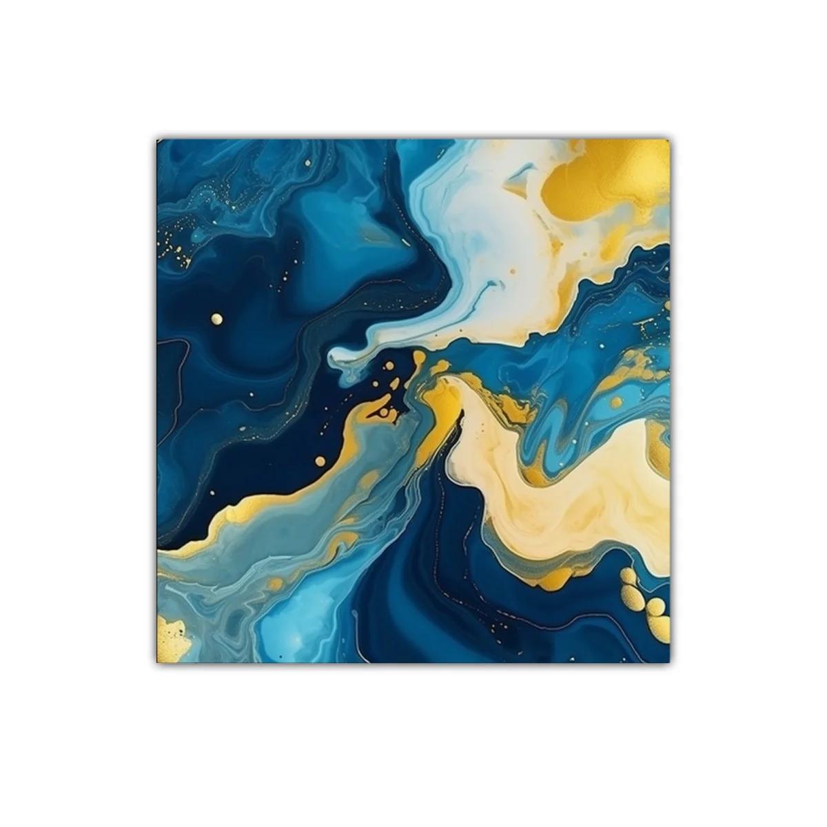 Cuadro abstracto en tonos azul y dorado para decorar — imagen principal