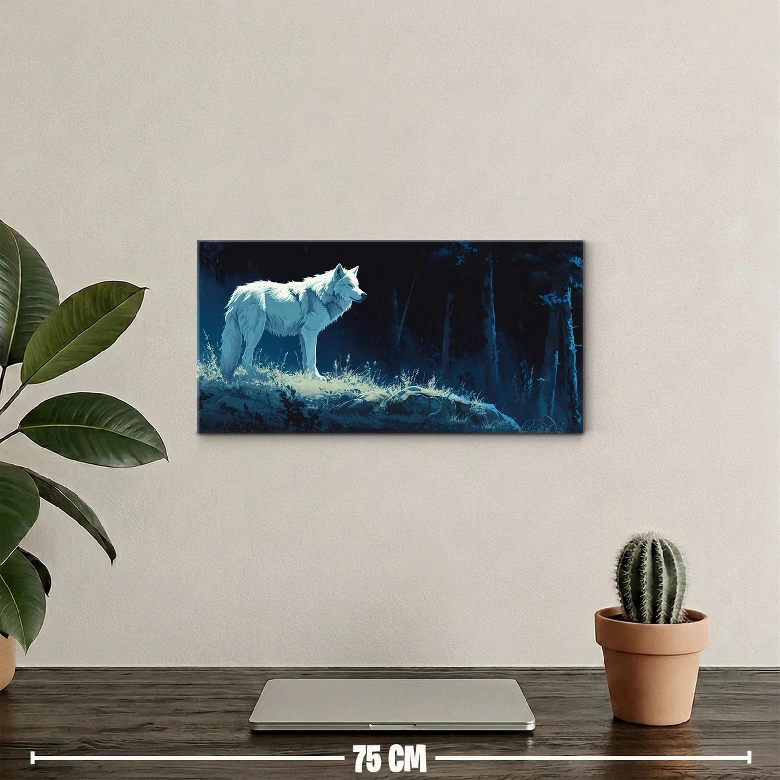 Cuadro lobo blanco recortado contra un entorno oscuro — miniatura 2