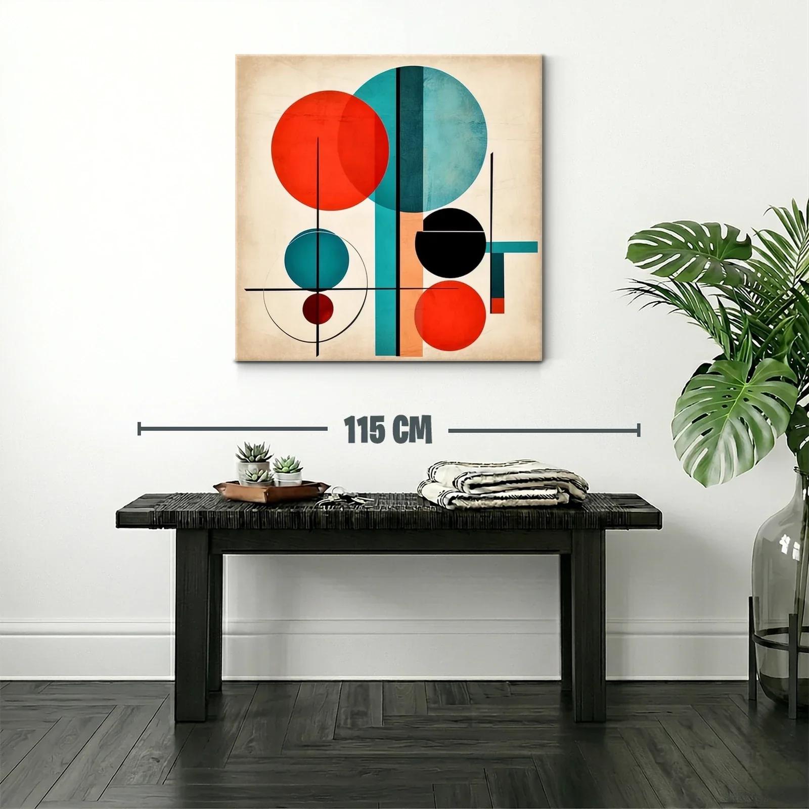 Cuadro abstracto con círculos en tonos rojo y azul vibrante — miniatura 2