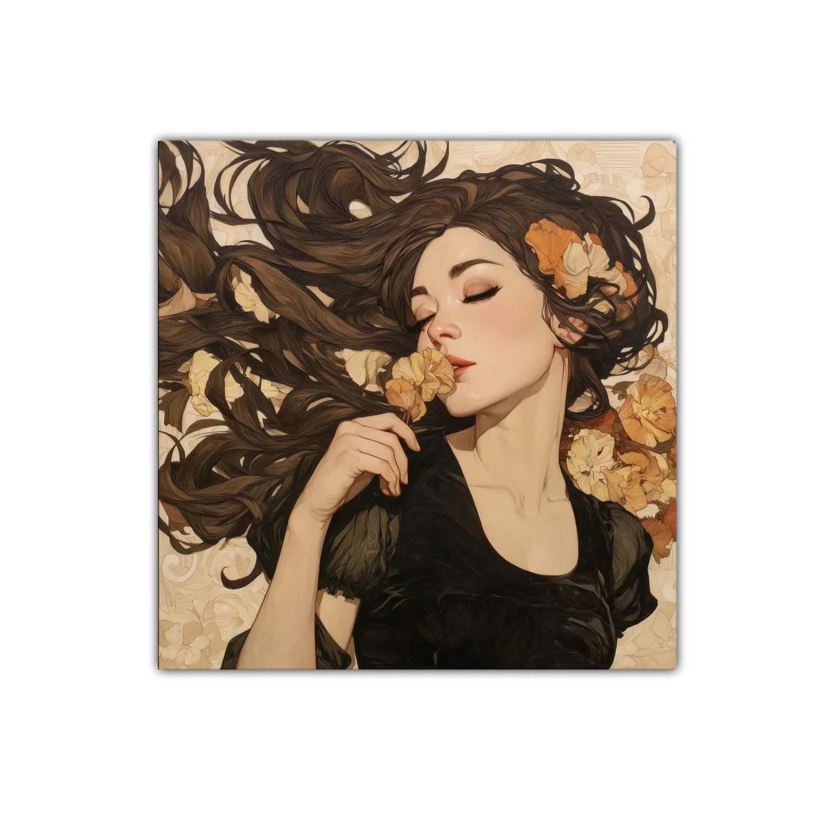 Retrato femenino con flores y melena al viento — imagen principal