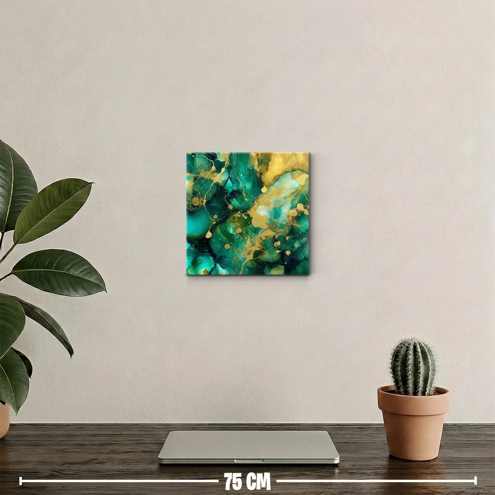 Cuadro abstracto en tonos verdes y dorados vibrantes — miniatura 2