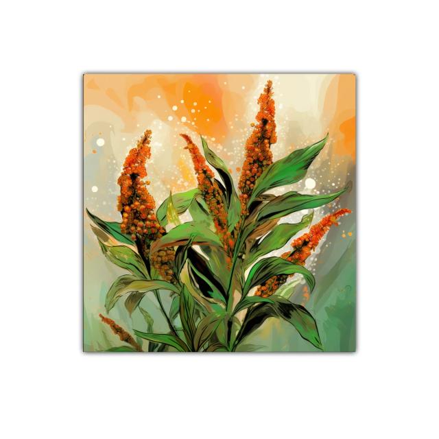 Cuadro decorativo con flores naranjas y hojas verdes vibrantes