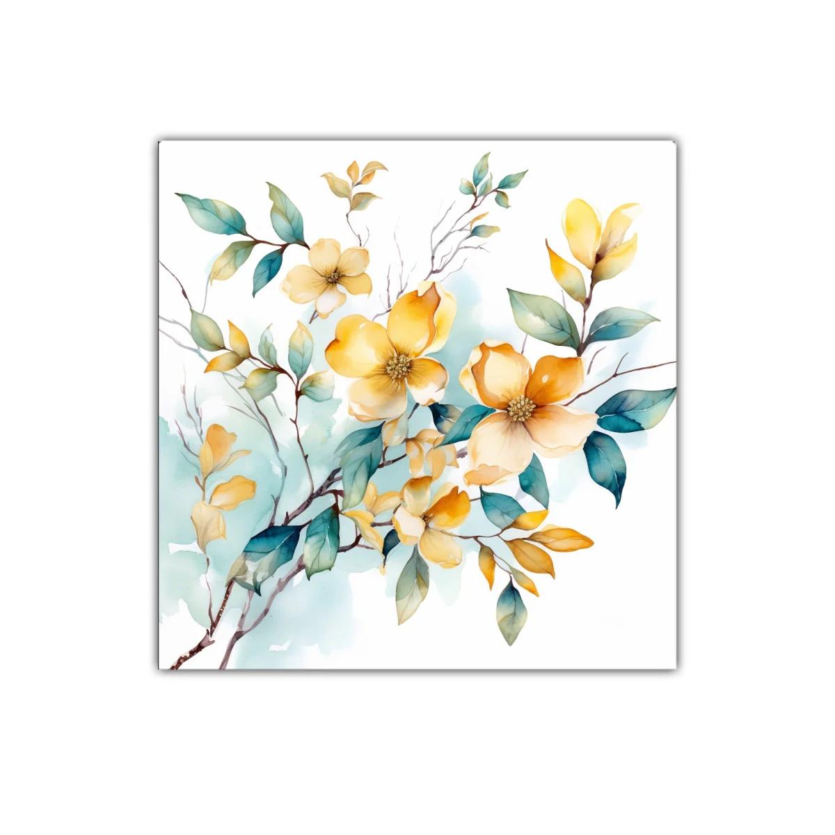 Cuadro decorativo con flores amarillas y hojas verdes
