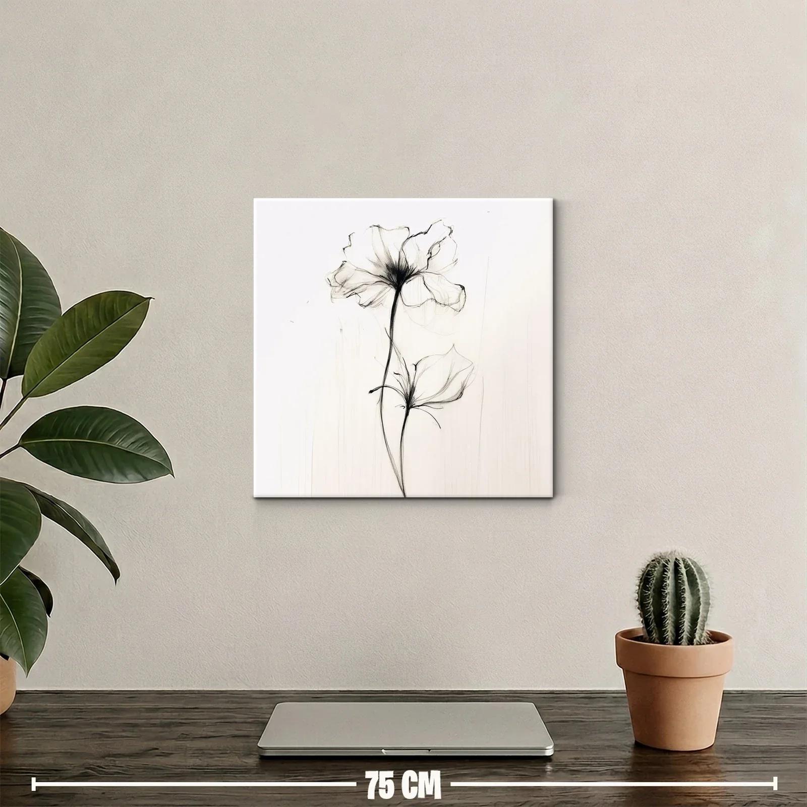 Elegante flor en trazo sutil y delicado en blanco y negro — miniatura 2
