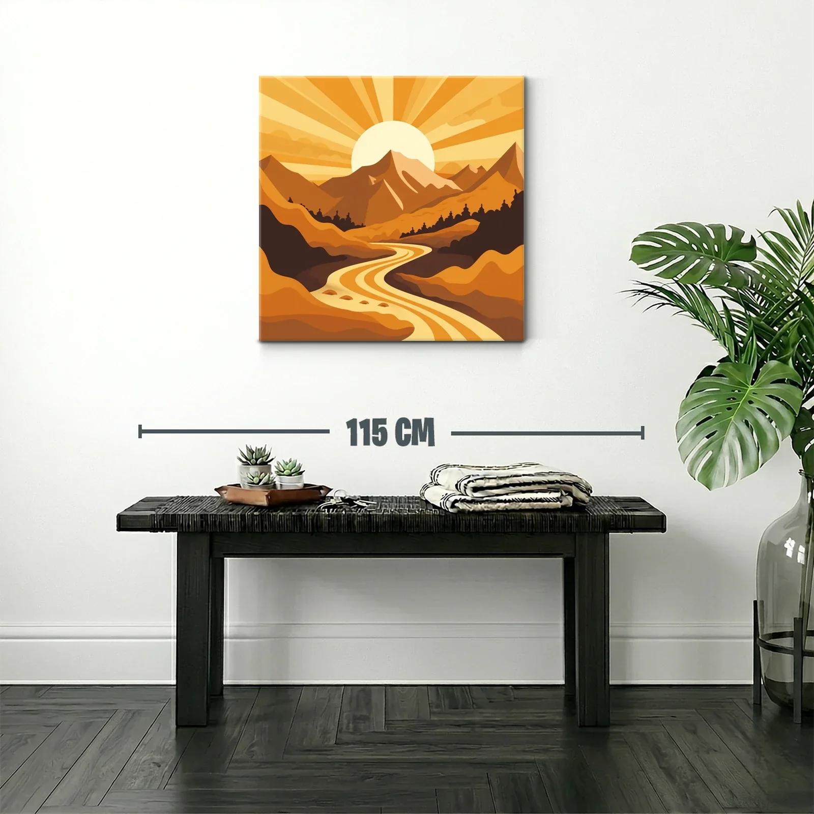 Paisaje de montaña al amanecer con río dorado — miniatura 2