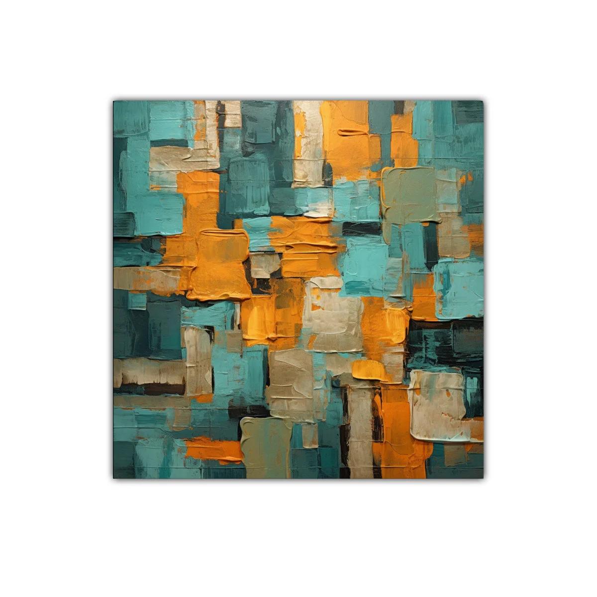 Composición abstracta con tonos cálidos y turquesa vibrante — imagen principal