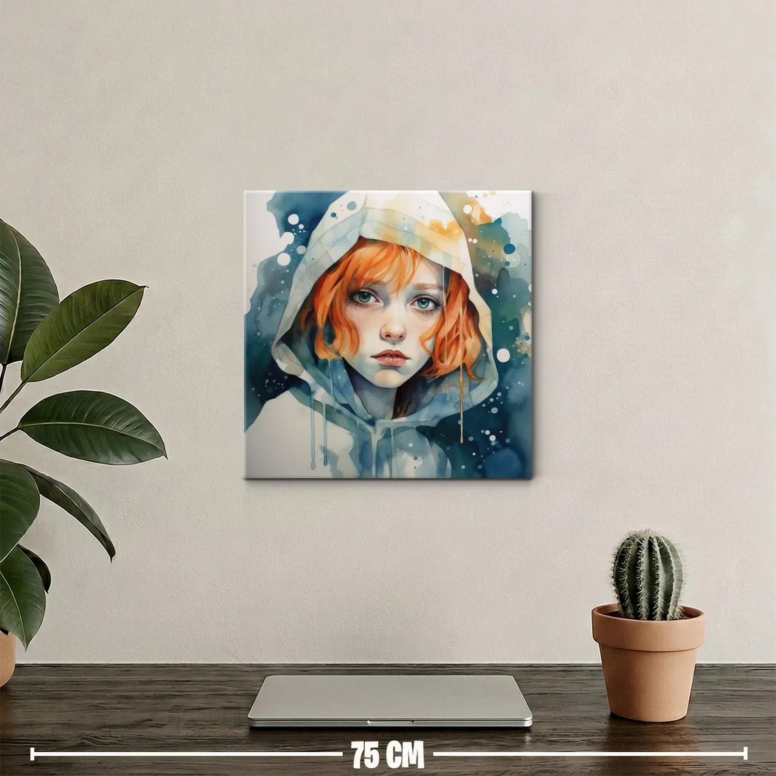 Retrato expresivo con capucha y cabello rojo vibrante — miniatura 2